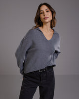 Celeste Open Collar Sweater | Dark Grey