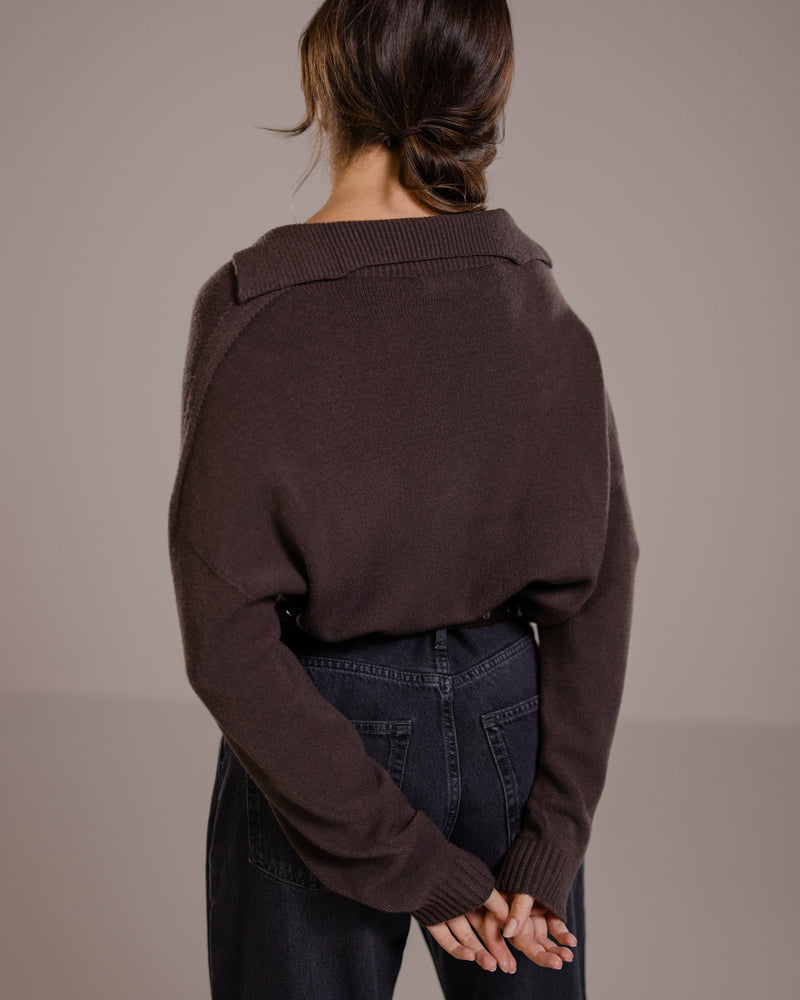 Celeste Open Collar Sweater | Espresso Brown