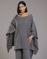 Elle Poncho | Grey Melange | Cashmere-Wool Blend