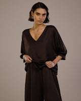 Eliza Satin Blouse | Espresso Brown