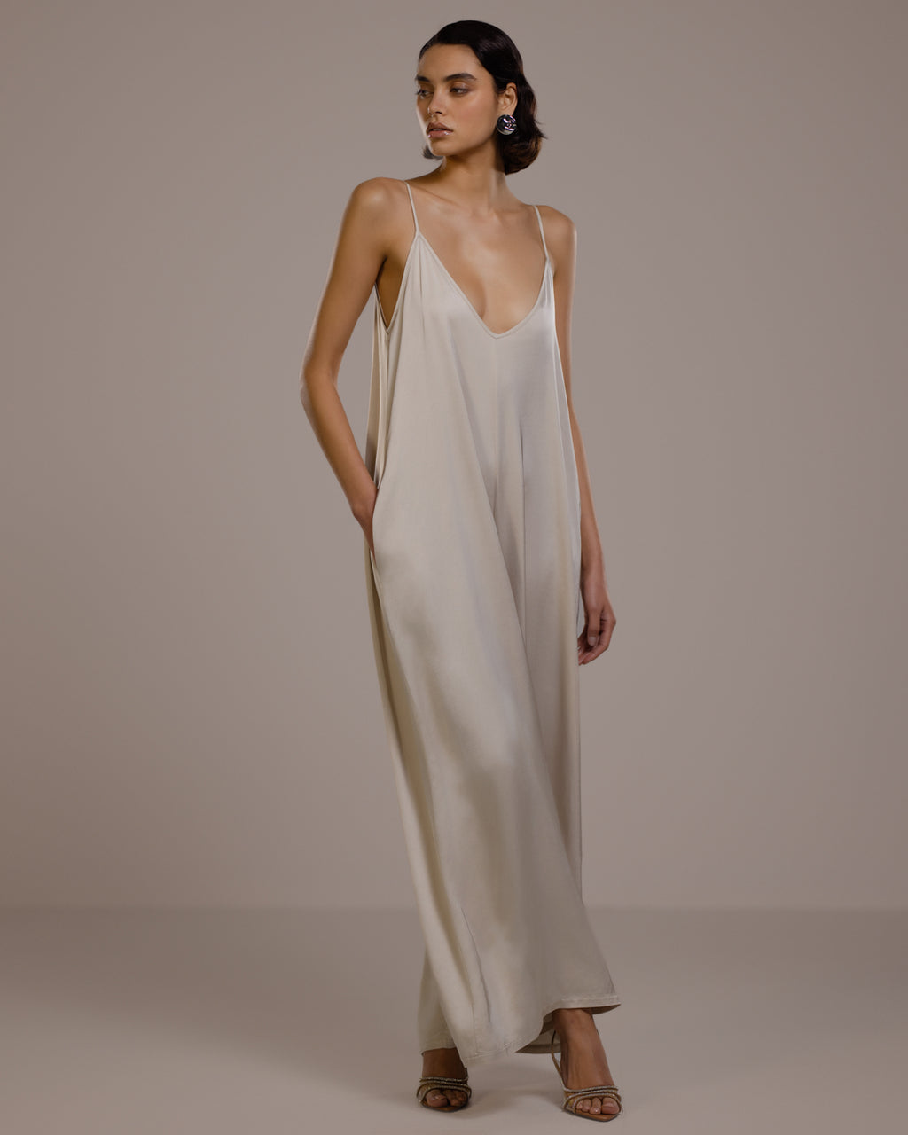 Audrey Satin Jumpsuit | Light Beige – JAKI
