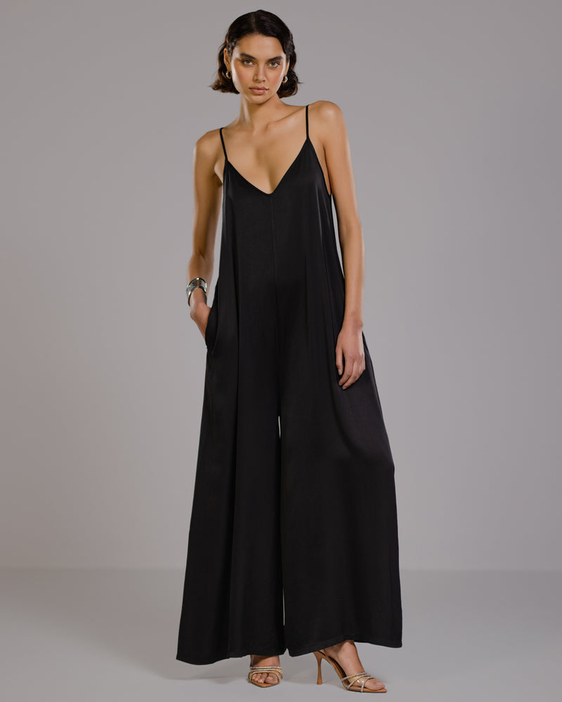 Audrey Satin Jumpsuit | Black