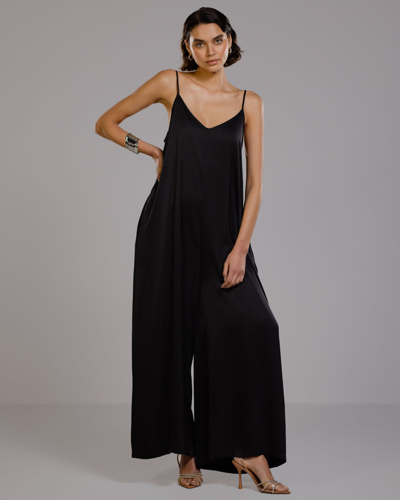 Audrey Satin Jumpsuit | Black