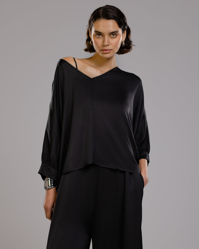 Eliza Satin Blouse | Black