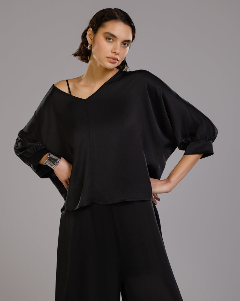 Eliza Satin Blouse | Black