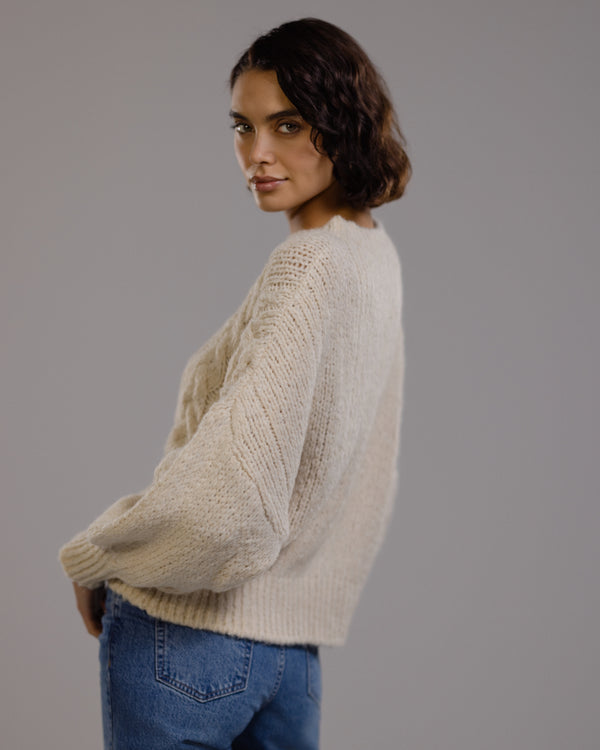 Heather Cable Sweater | Light Beige