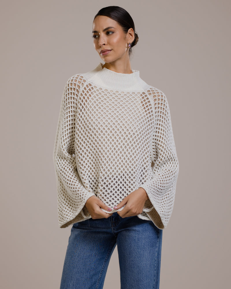 Elysia Crochet Sweater | Light Beige | Cashmere Wool Blend