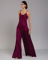 Helena Elastic Waist Satin Trousers | Burgundy