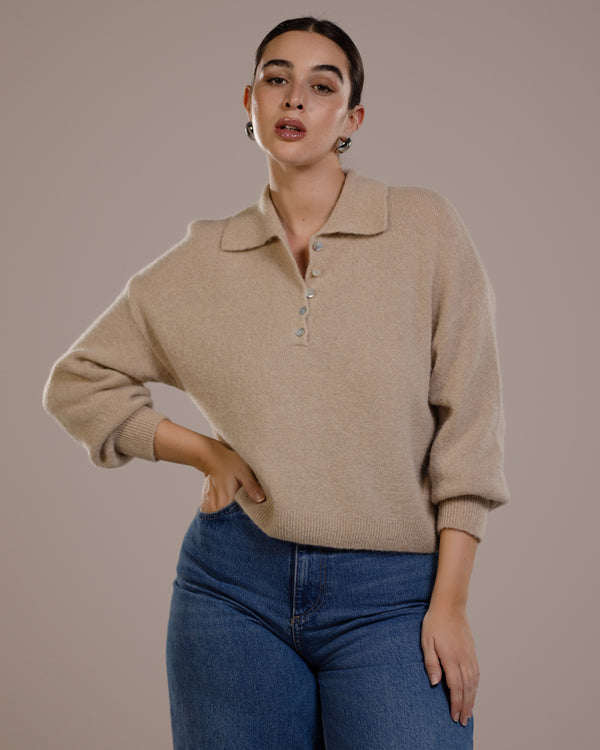 Edwina Button Sweater | Beige | Alpaca Blend