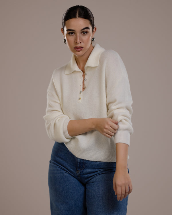 Edwina Button Sweater | Ivory | Alpaca Blend