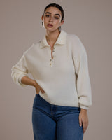 Edwina Button Sweater | Ivory | Alpaca Blend