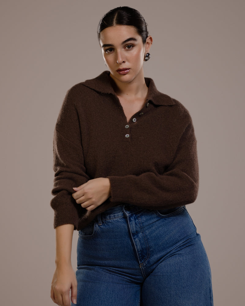 Edwina Button Sweater | Espresso Brown | Alpaca Blend