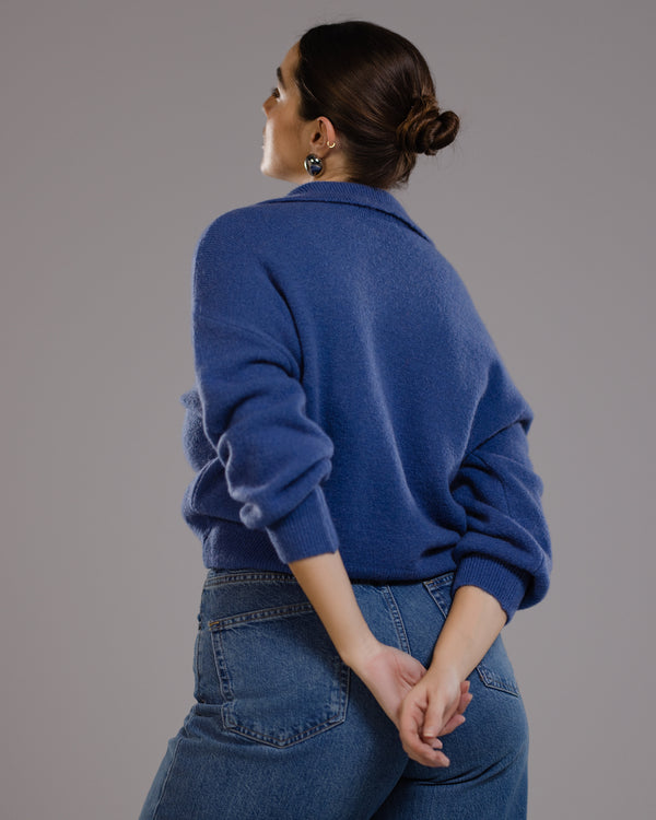 Edwina Button Sweater | Blue | Alpaca Blend