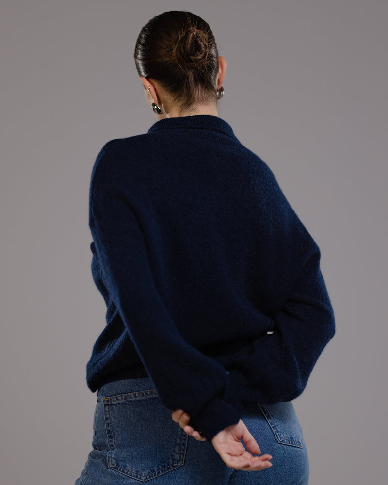 Edwina Button Sweater | Navy | Alpaca Blend