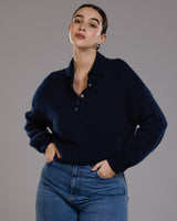 Edwina Button Sweater | Navy | Alpaca Blend