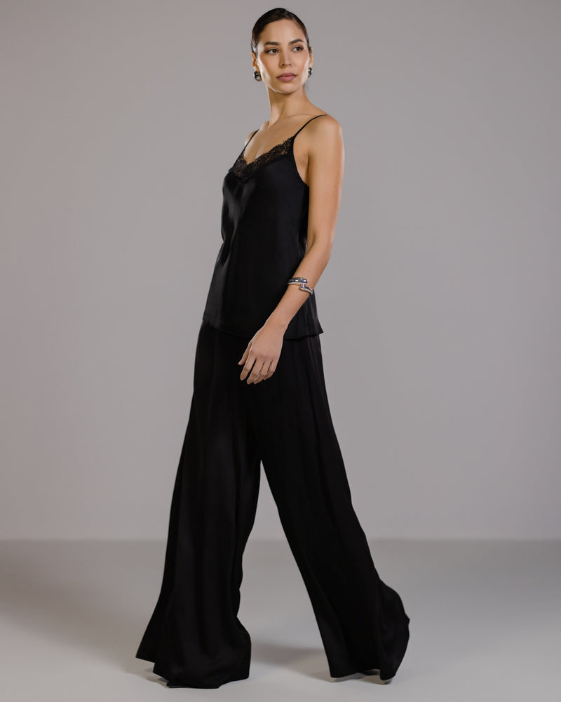 Helena Elastic Waist Satin Trousers | Black