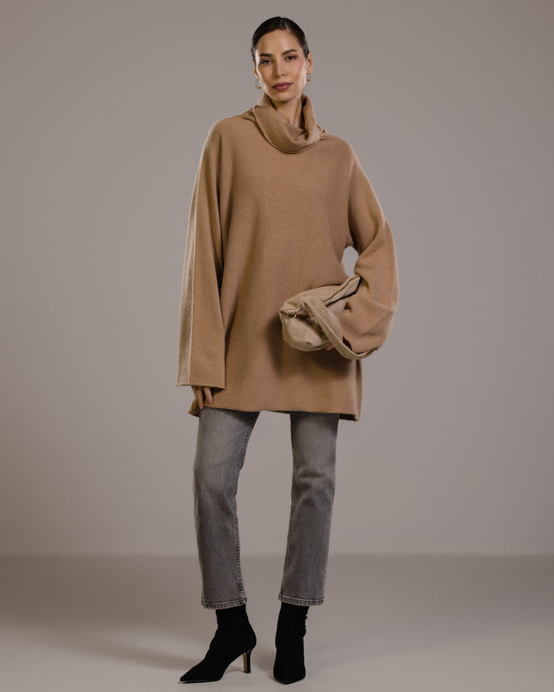 Clara Longline Sweater | Camel | Wool-Cashmere Blend