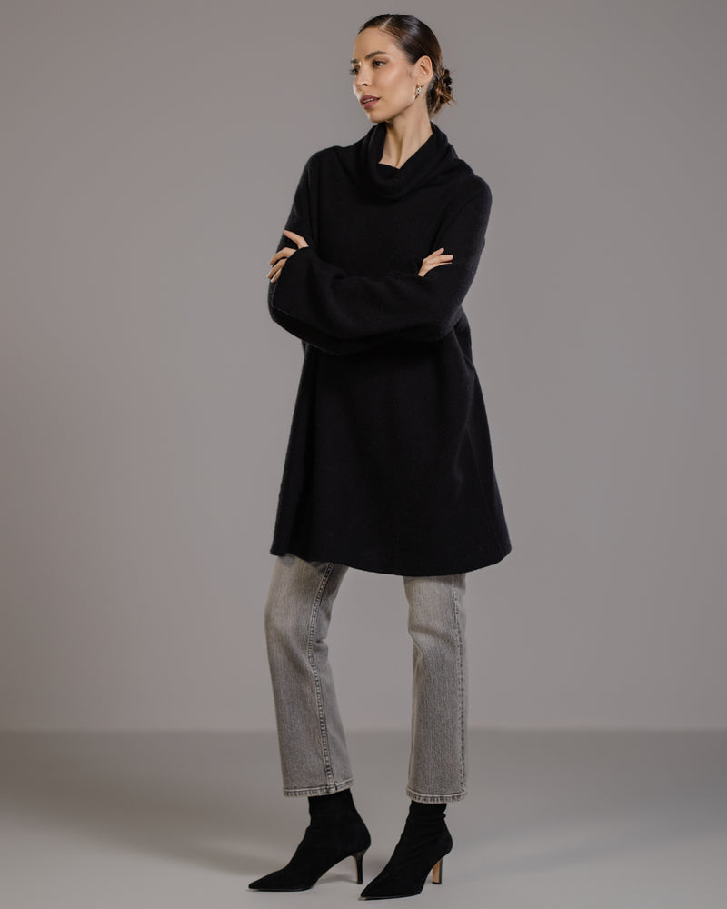 Clara Longline Sweater | Black | Wool-Cashmere Blend