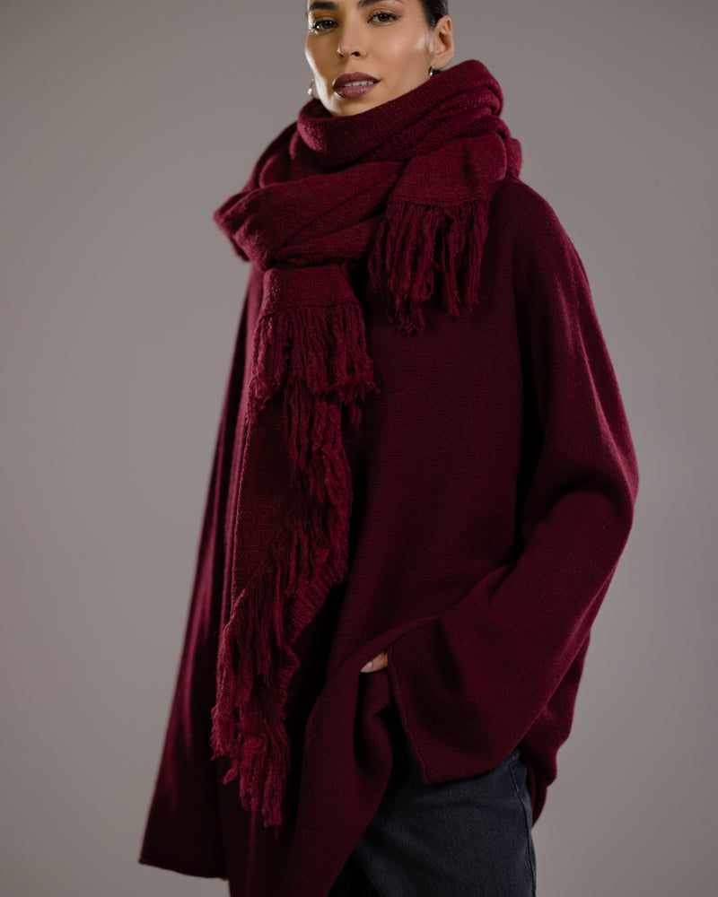 Clara Longline Sweater | Burgundy | Wool-Cashmere Blend