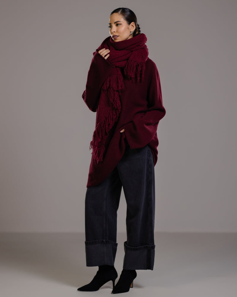 Clara Longline Sweater | Burgundy | Wool-Cashmere Blend