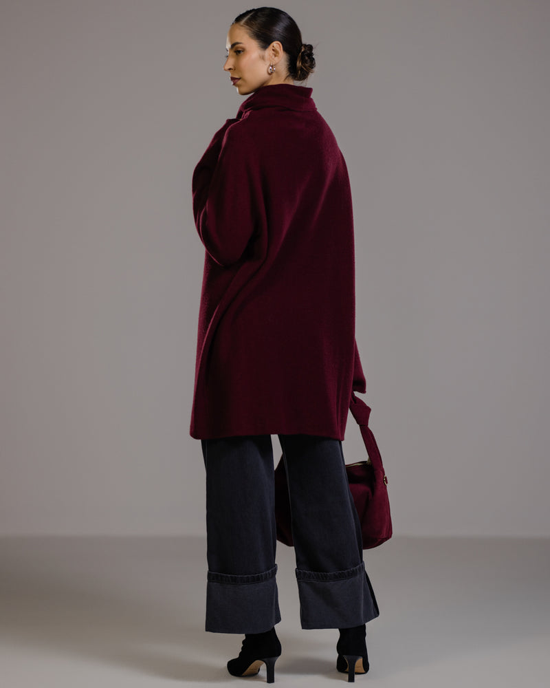 Clara Longline Sweater | Burgundy | Wool-Cashmere Blend