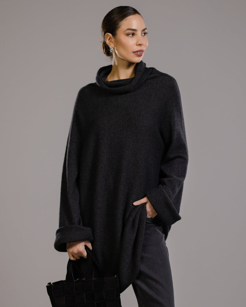 Clara Longline Sweater | Charcoal | Wool-Cashmere Blend