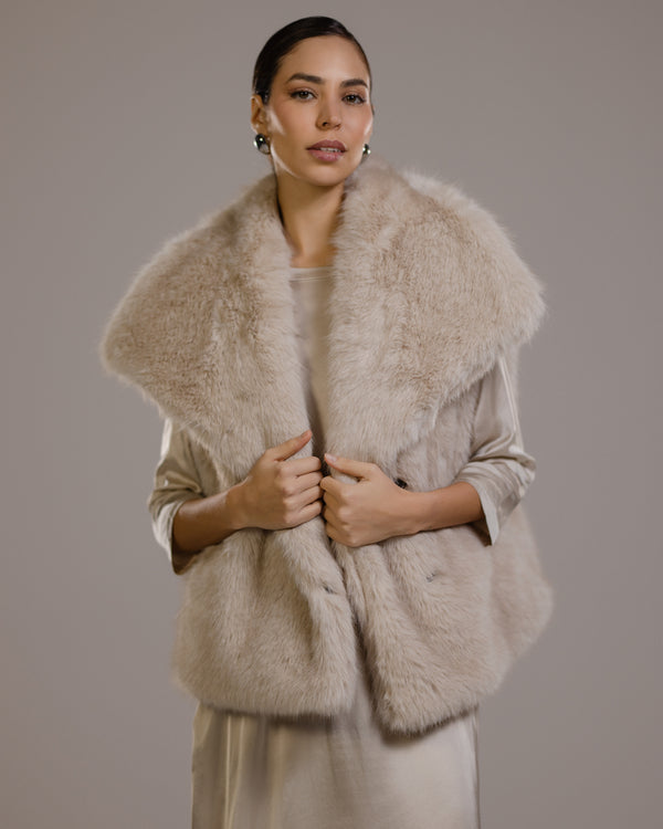 Gala Sleeveless Faux Fur Gilet | Light Beige