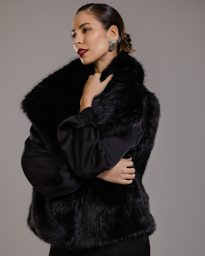 Gala Sleeveless Faux Fur Gilet | Black