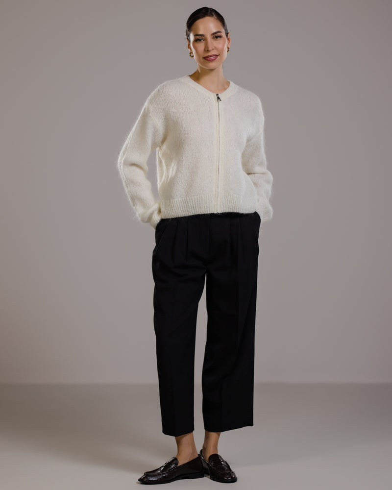 Lucille Zip Sweater | Ivory | Mohair Blend