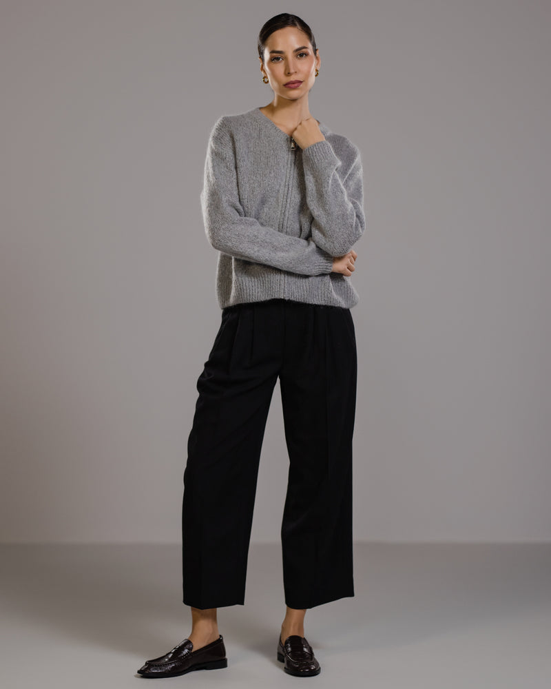 Lucille Zip Sweater | Light Grey | Mohair Blend