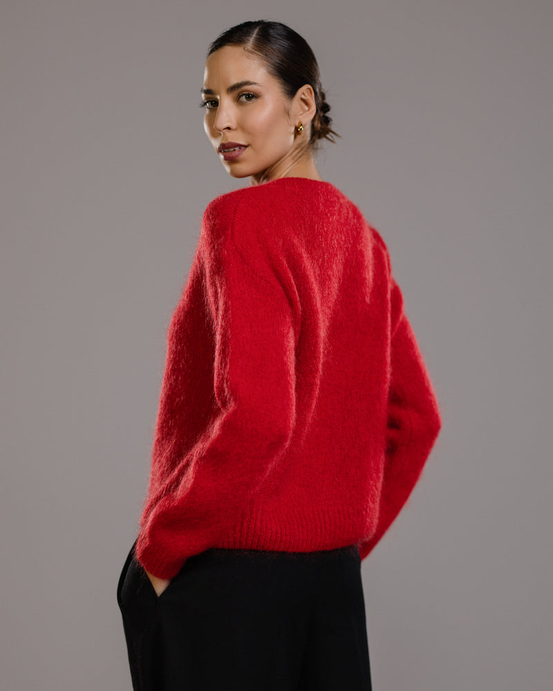 Lucille Zip Sweater | Red | Mohair Blend