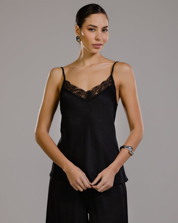 Arabella Lace Trim Vest | Black