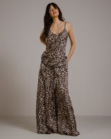 Helena Elastic Waist Satin Trousers | Leopard Brown