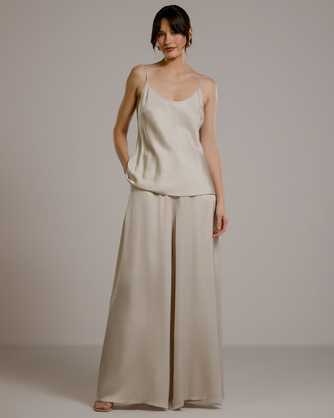 Helena Elastic Waist Satin Trousers | Black