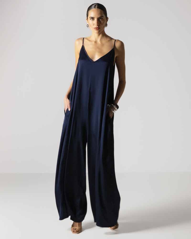 Audrey Satin Jumpsuit | Navy