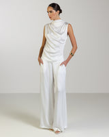 Allegra Draped Satin Top | White