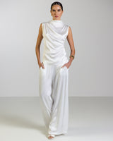 Allegra Draped Satin Top | White