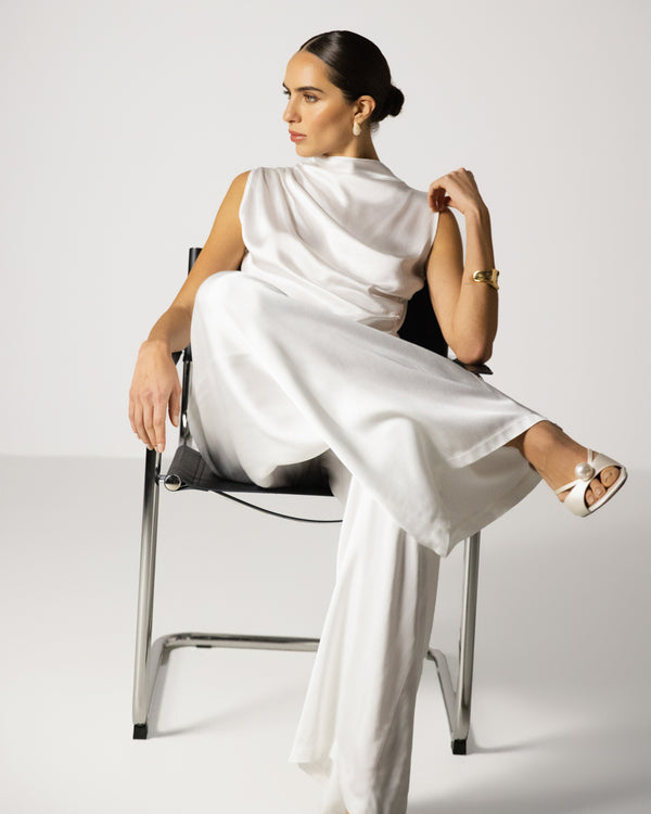 Allegra Draped Satin Top | White