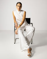 Allegra Draped Satin Top | White