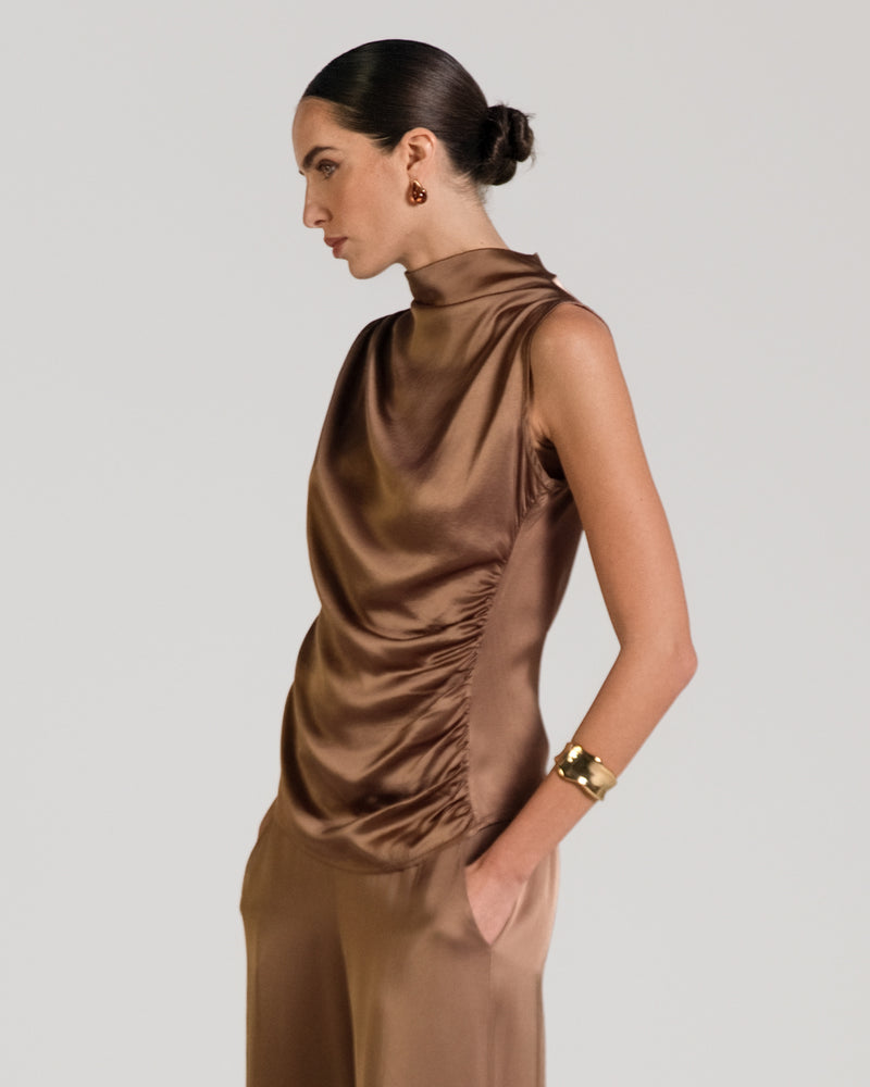 Allegra Draped Satin Top | Maple