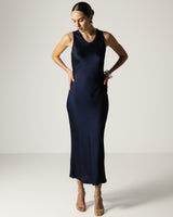 Sabrina Sleeveless Satin Dress | Navy