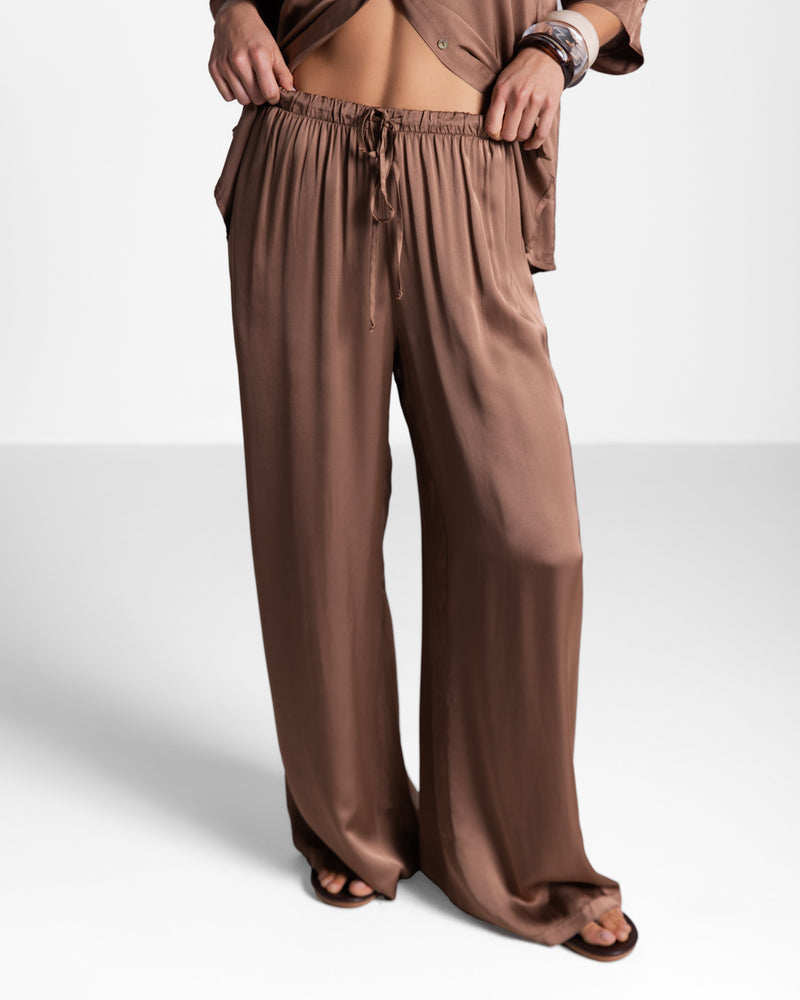 Nora Drawstring Satin Pants | Maple