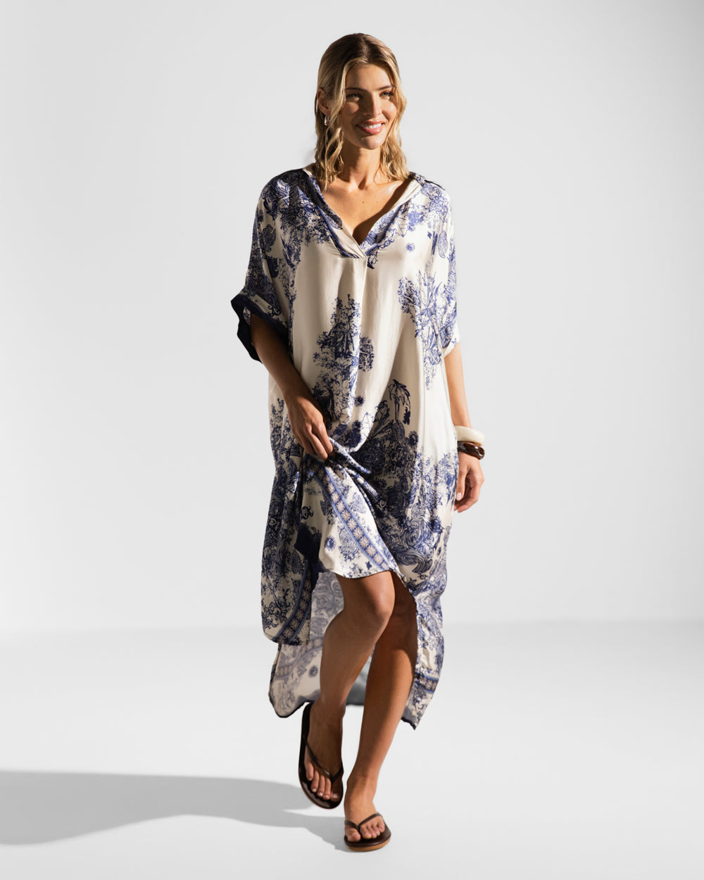 Ottilie Silk Kaftan Dress Navy – JAKI