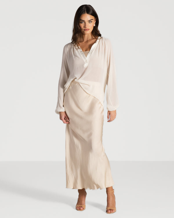 Rosalind Lightweight Satin Skirt | Cream