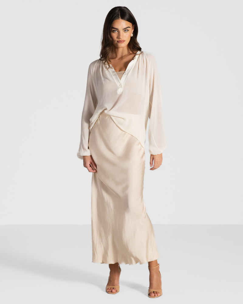 Rosalind Lightweight Satin Skirt | Cream