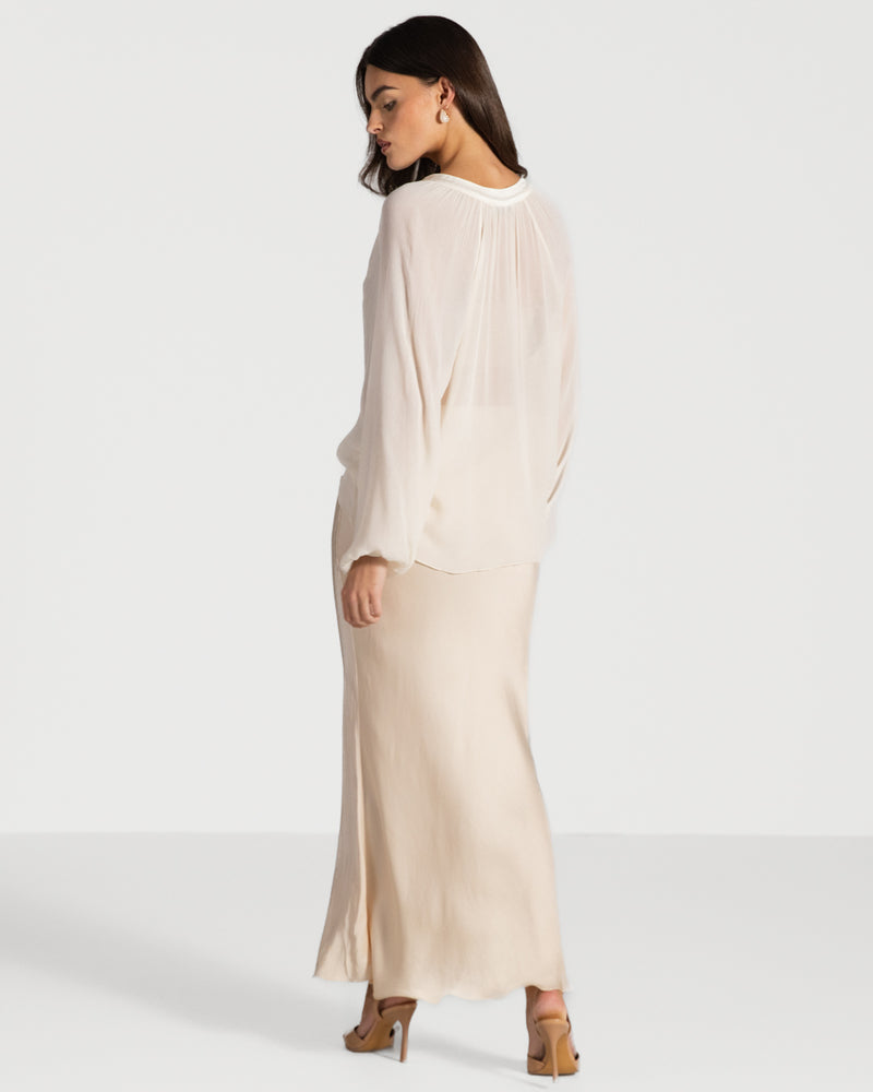 Rosalind Lightweight Satin Skirt | Cream