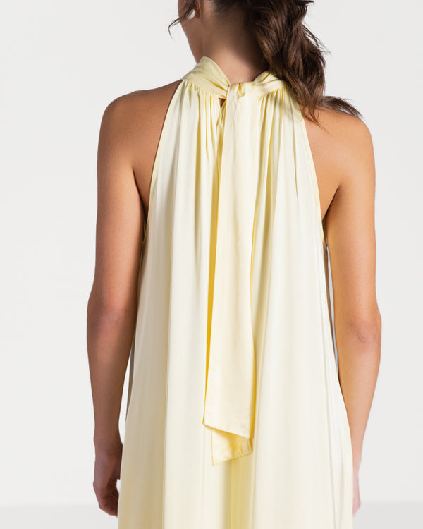 Ruby Satin Halterneck Dress | Pastel Yellow