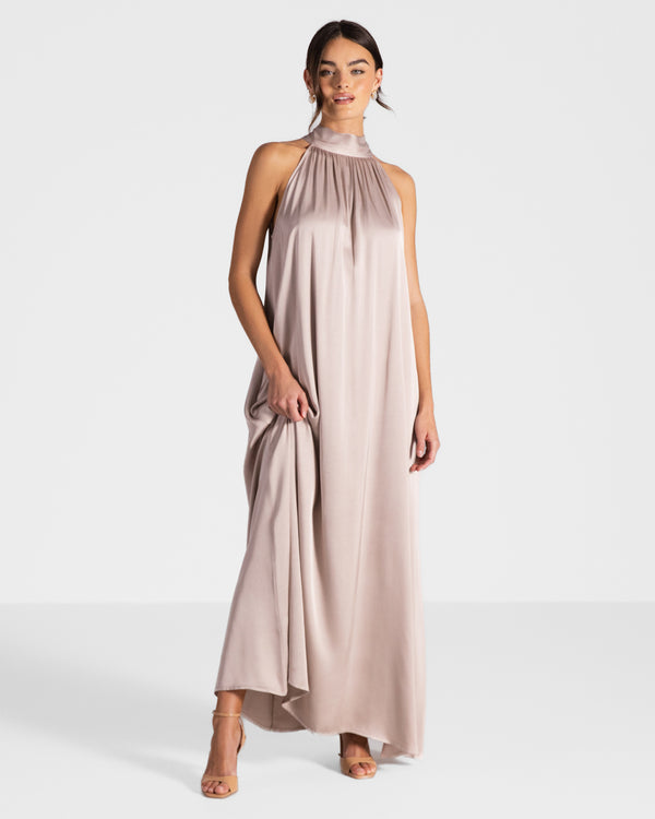 Ruby Satin Halterneck Dress | Dusty Pink