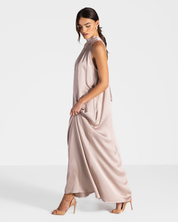 Ruby Satin Halterneck Dress | Dusty Pink