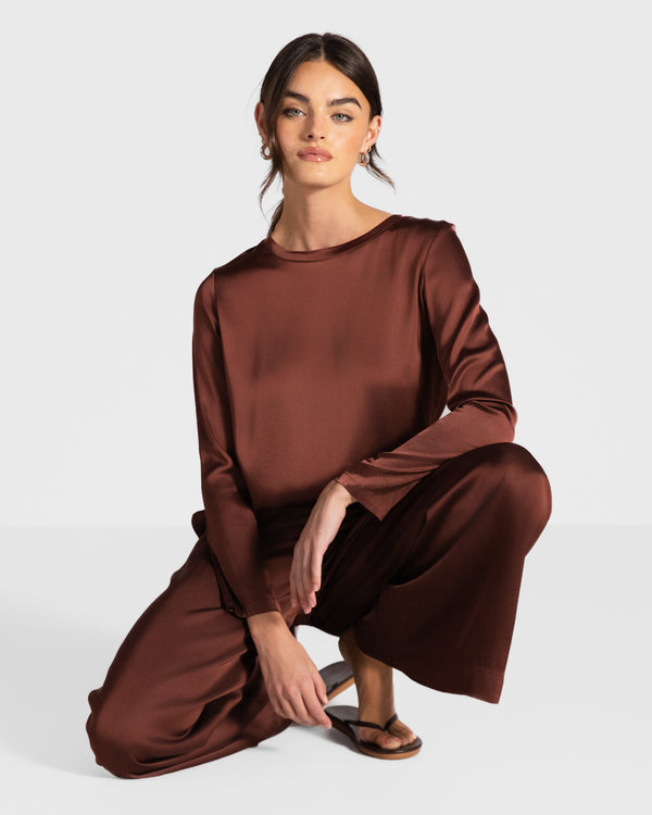 Daisy Elastic Waist Satin Trousers | Auburn